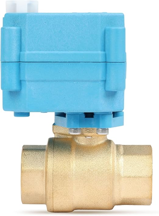 1/2" Brass Motorized Ball Valve with Waterproof Cover, 9-24V AC/DC, Full Port, IP67, 2 Wire Auto Return, Normally Closed