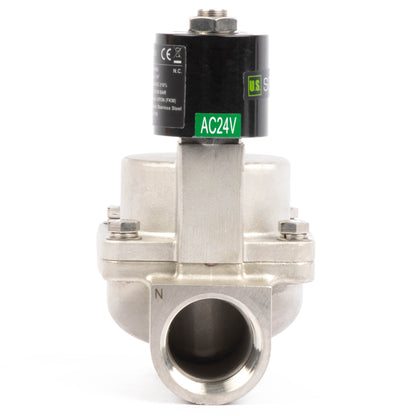 Électrovanne haute température - Acier inoxydable 1-1/4", 725 PSI, 24 V CA, 150 °C (302 °F), normalement fermée, joint VITON
