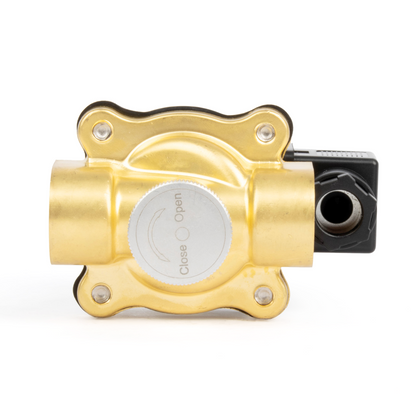 Válvula solenoide elétrica de latão de 3/4", acionamento manual, normalmente fechada, 24 V CA