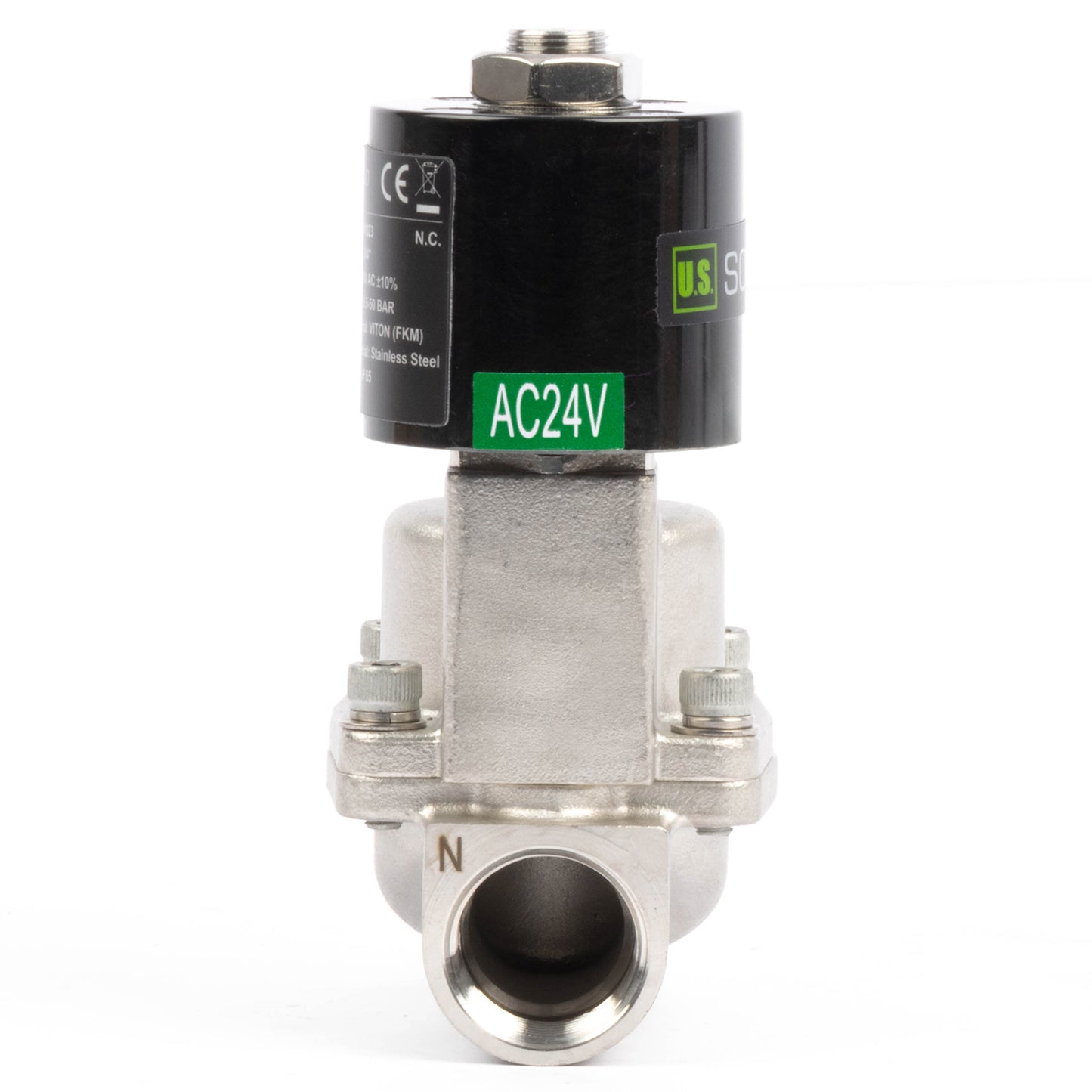 Électrovanne haute température - Acier inoxydable 3/4", 725 PSI, 24 V CA, 150 °C (302 °F), normalement fermée, joint VITON