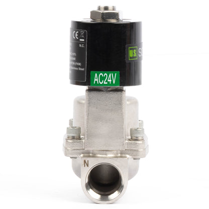 Électrovanne haute température - Acier inoxydable 3/4", 725 PSI, 24 V CA, 150 °C (302 °F), normalement fermée, joint VITON