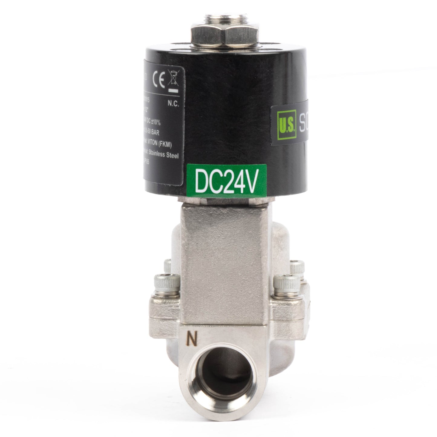 Électrovanne haute température - Acier inoxydable 1/2", 725 PSI, 24 V CC, 150 °C (302 °F), normalement fermée, joint VITON