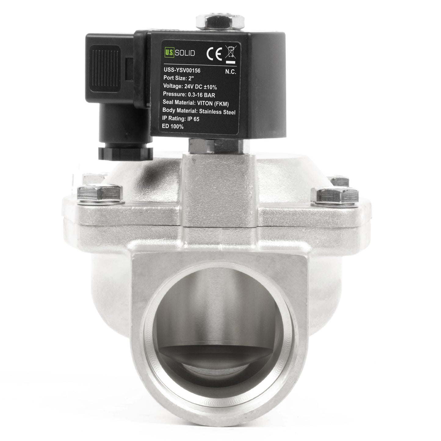 Injap Solenoid Keluli Tahan Karat 2" - 24V DC, Biasanya Tertutup, 4.4-232 PSI, Meterai VITON