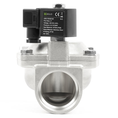 Injap Solenoid Keluli Tahan Karat 2" - 24V DC, Biasanya Tertutup, 4.4-232 PSI, Meterai VITON