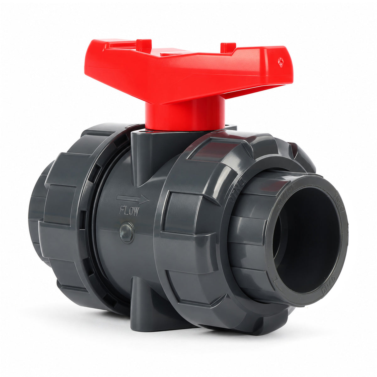 Válvula de esfera de união verdadeira em PVC de 1-1/2", passagem plena, encaixe deslizante, compatível com Schedule 40 e 80, 150 psi, sede em PTFE, anel de vedação em EPDM, pacote com 2 unidades