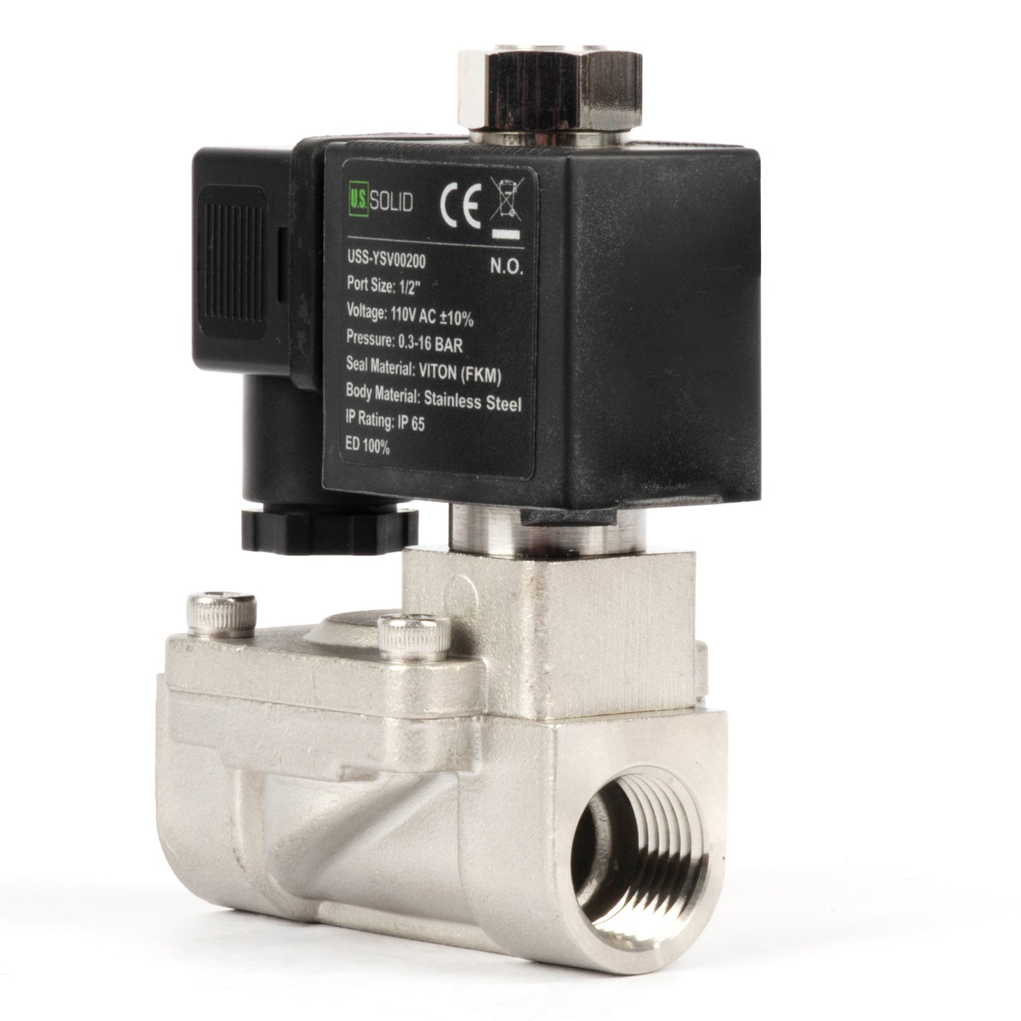 1/2" roestvrijstalen elektrische magneetklep - 24V DC, normaal gesloten, 145 PSI, VITON