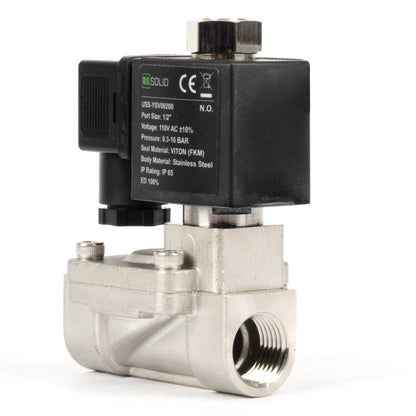 1/2" roestvrijstalen elektrische magneetklep - 24V DC, normaal gesloten, 145 PSI, VITON