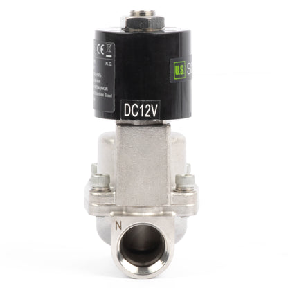 Högtemperaturmagnetventil - 3/4" rostfritt stål, 725 PSI, 12V DC, 302°F (150°C), normalt stängd, VITON-tätning