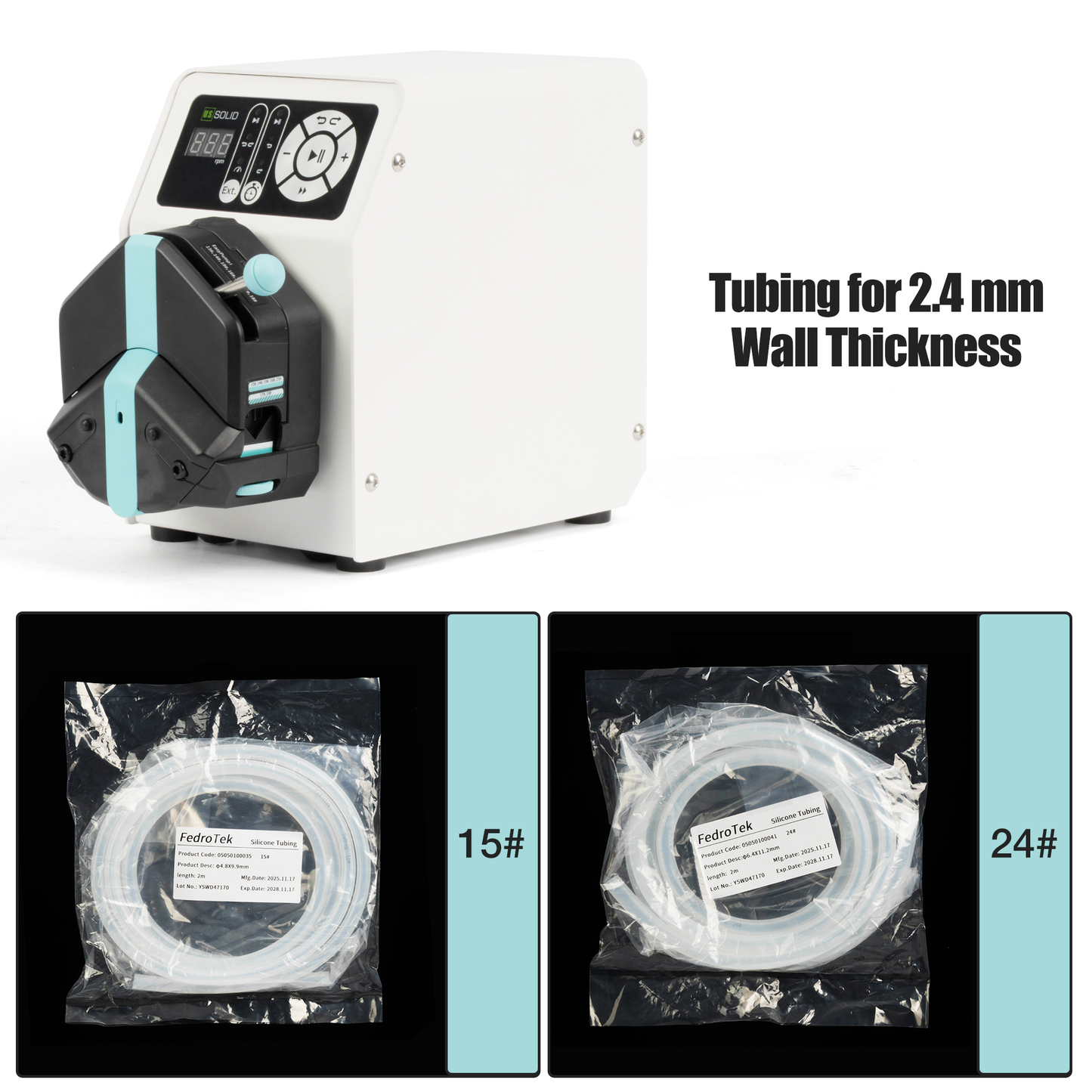 Kompakte Peristaltikpumpe mit Timer - Drehzahleinstellbarer Einkanal für 1,6 mm/2,4 mm Wandstärke (0,0053-1505/0,18-956 ml/min)