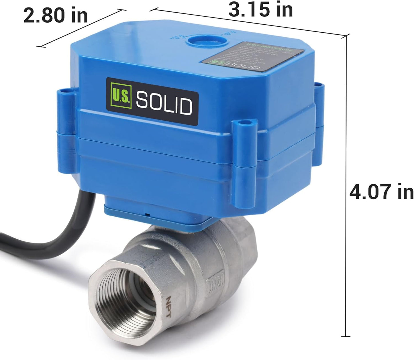 U.S. Solid 3/4" Motorized Ball Valve, 110VAC, Stainless Steel, Auto Return, Normally Closed, with US Plug