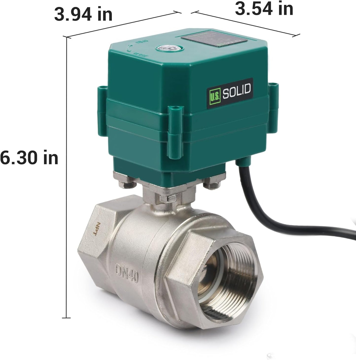 U.S. Solid 1-1/2" Motorized Ball Valve, 110VAC, Stainless Steel, Auto Return, Normally Closed, with US Plug