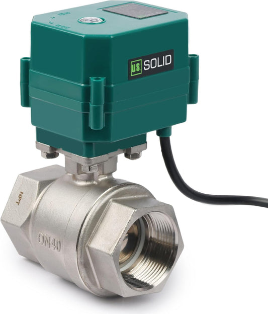 U.S. Solid Motorized Ball Valve- 1-1/2" Stainless Steel Electrical Ball Valve with Full Port, 9-24V DC, 5 Wire