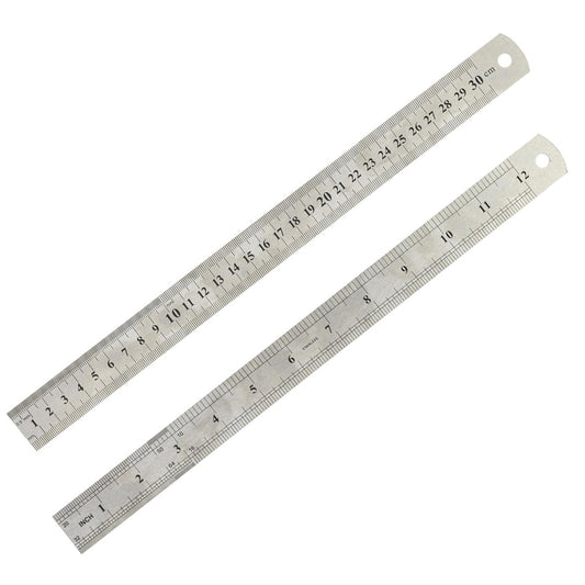 2PCS Stainless Steel 12-Inch Ruler with Metric Units