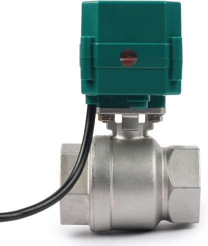 U.S. Solid 1-1/2" Motorized Ball Valve, 110VAC, Stainless Steel, Auto Return, Normally Closed, with US Plug