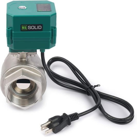 U.S. Solid 2" Motorized Ball Valve, 110VAC, Stainless Steel, Auto Return, Normally Closed, with US Plug