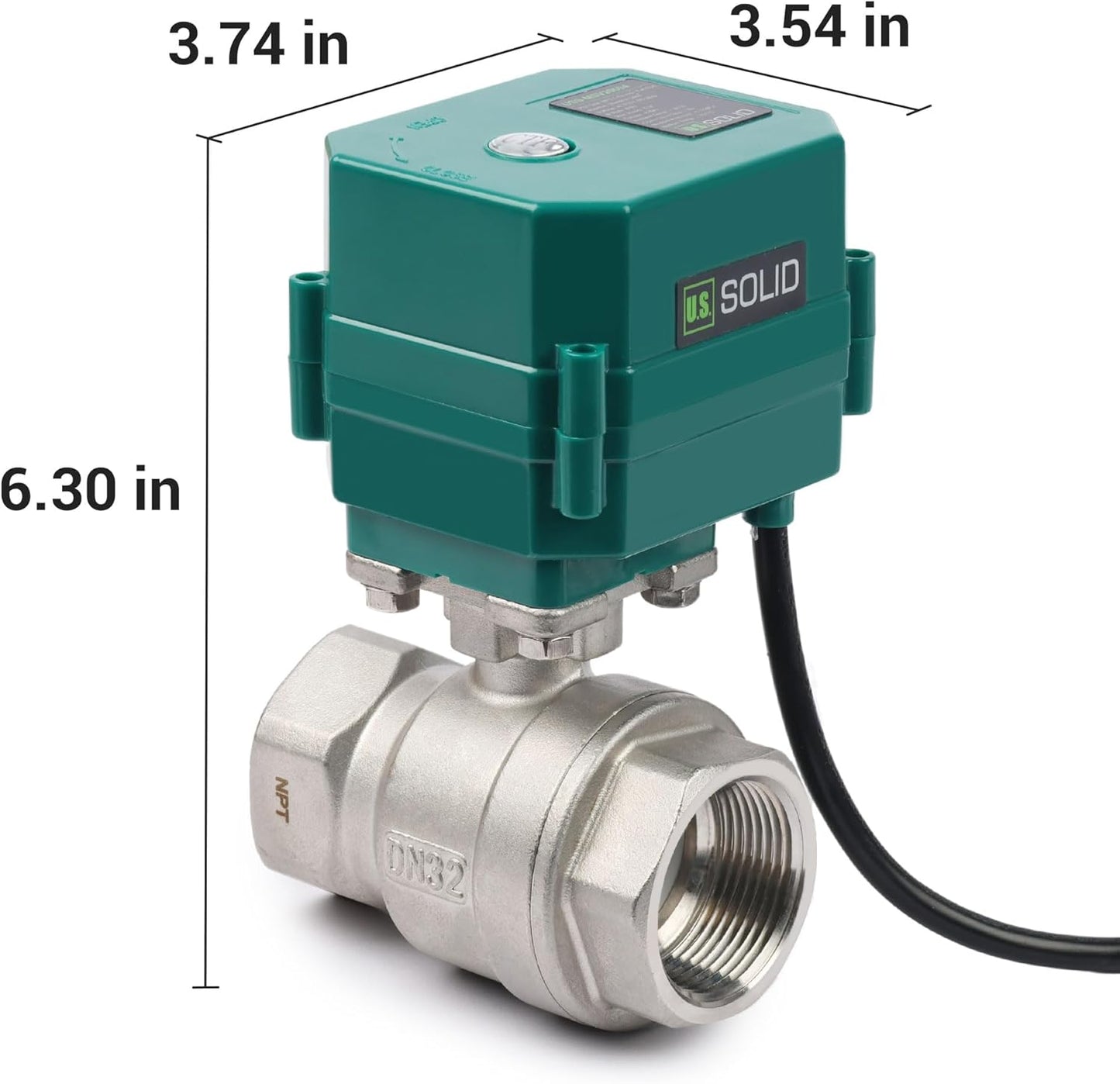 Válvula de esfera motorizada de 1" com função manual - retorno automático de 2 fios, latão, 85-265 V CA, porta padrão, normalmente fechada