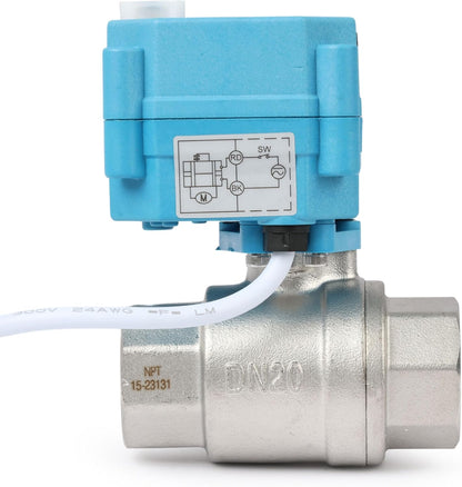 Motorized Ball Valve - IP67 3/4" Stainless Steel, Waterproof, Full Port, 9-24V, 2 Wire Auto Return