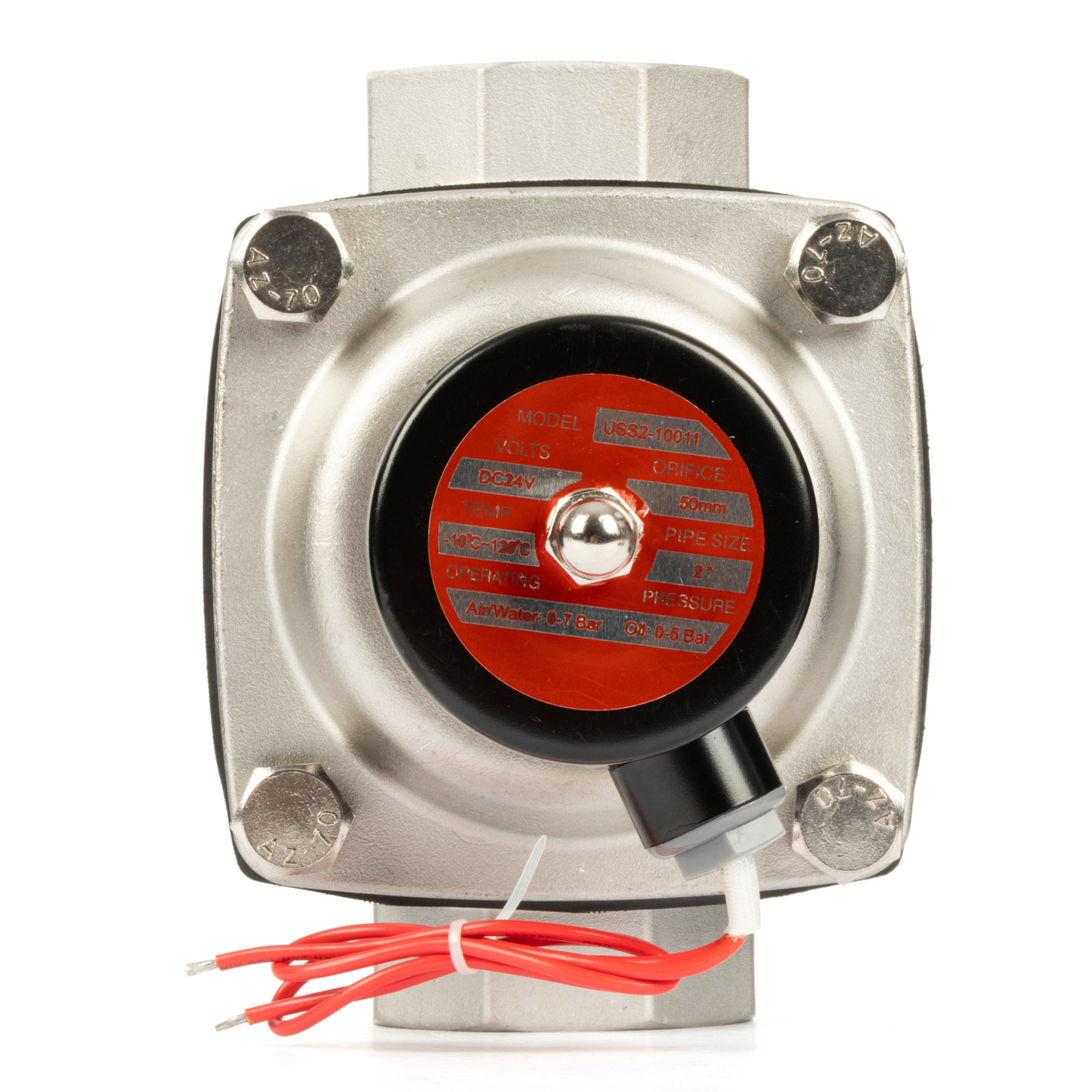 2" Stainless Steel Solenoid Valve - 24V DC Normally Closed, Viton Seal