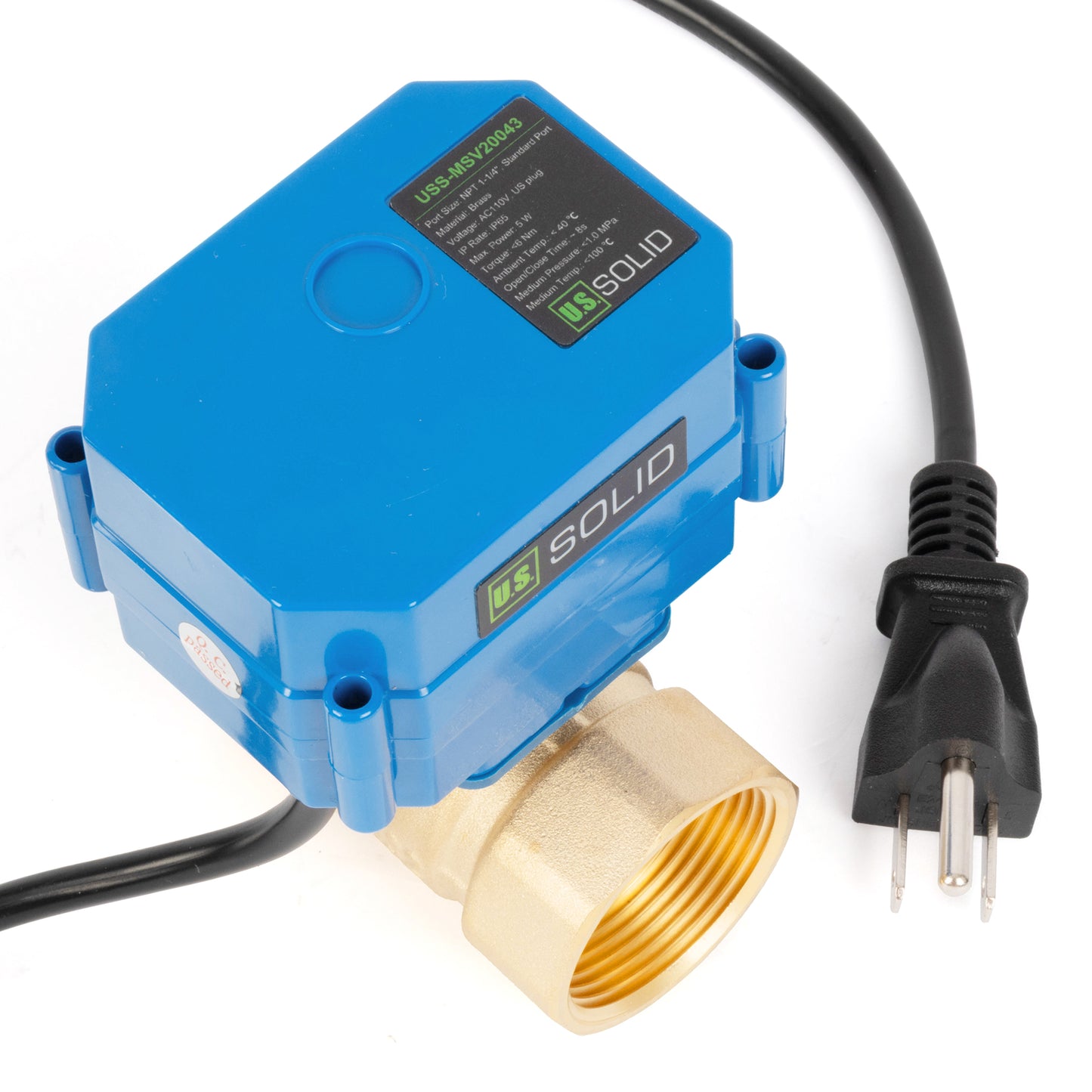 1-1/4" motoriserad kulventil i mässing med kägla, standardport, 110V/220V AC automatisk återgång, normalt öppen