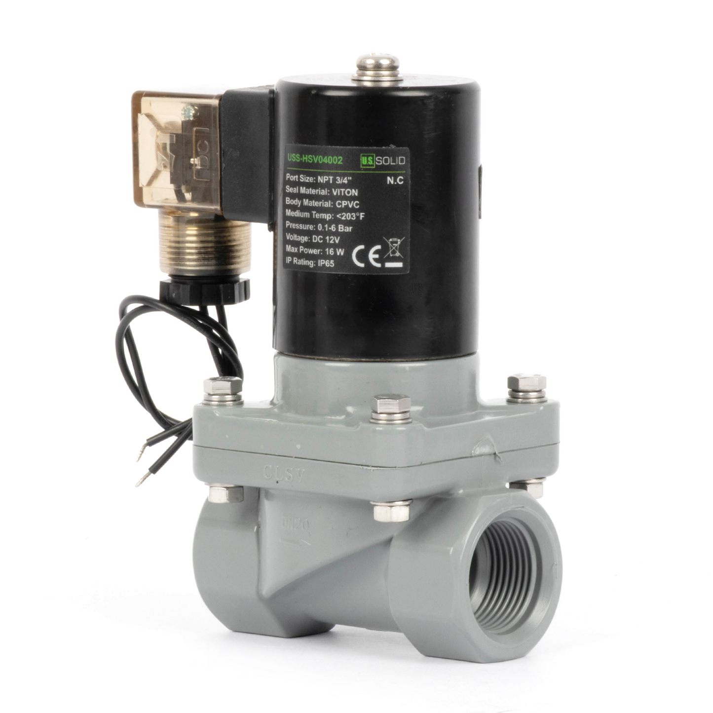 Korozyona Dayanıklı Solenoid Vana - 3/4" CPVC, 12V DC, Normalde Kapalı, VITON Conta