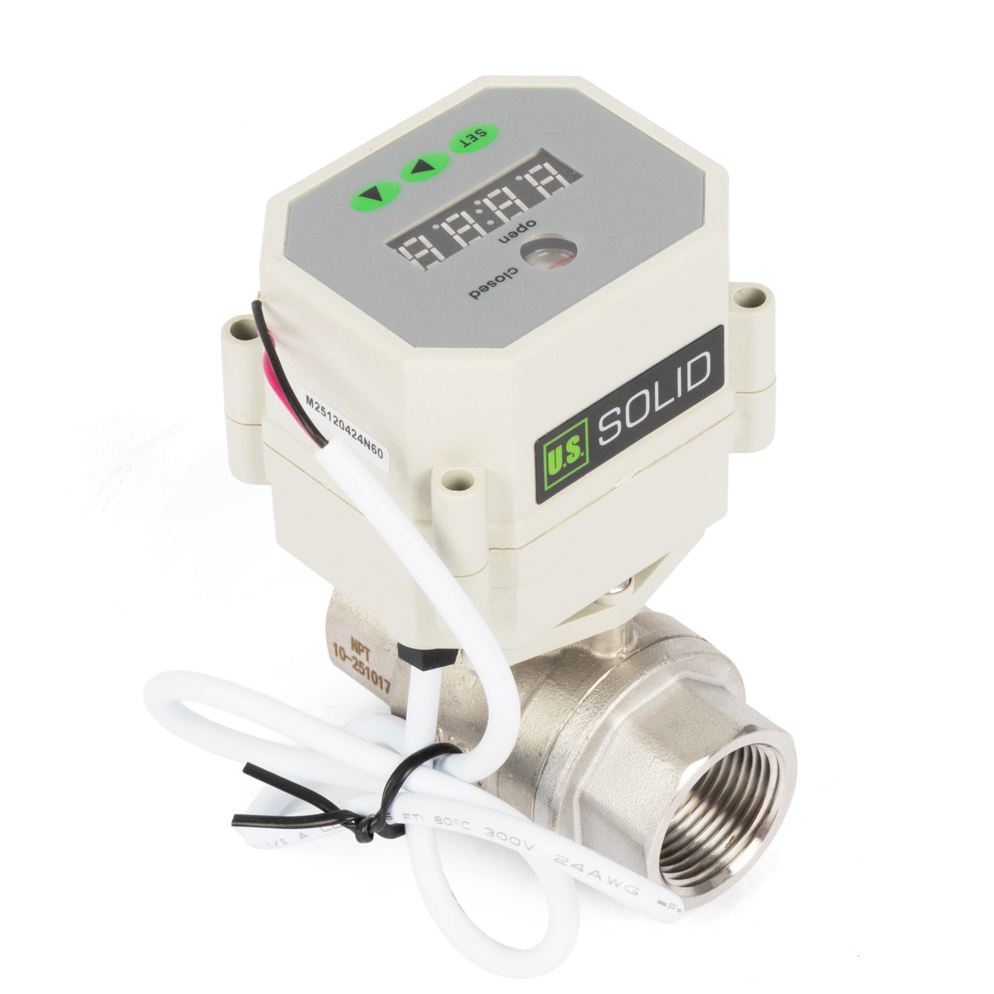 Válvula de bola motorizada con temporizador de 2 vías de 3/4" - Válvula de drenaje automático de acero inoxidable 304 con control de tiempo de 00:00 a 99:59:59, IP67, CA/CC 9-24 V