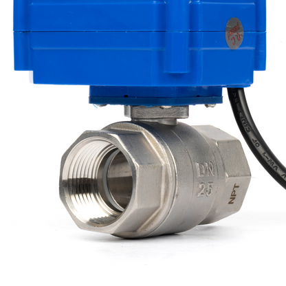 Katup Bola Bermotor 1", 110VAC, Baja Tahan Karat, Pengembalian Otomatis, Normal Tertutup, dengan Steker AS