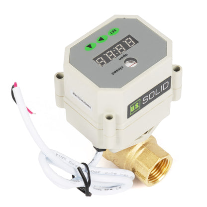 วาล์วบอลแบบมอเตอร์ 2 ทาง ขนาด 1/2 นิ้ว พร้อมตัวตั้งเวลา - วาล์วระบายน้ำอัตโนมัติทำจากทองเหลือง พร้อมระบบควบคุมเวลา 00:00–99:59:59, มาตรฐาน IP67, แรงดันไฟฟ้า AC/DC 9–24V