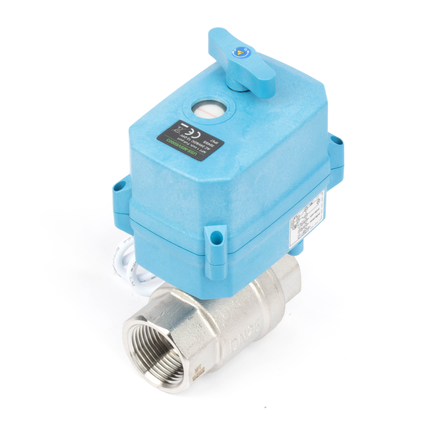 1" Quick-Release Motorized Ball Valve - 304 Stainless Steel, DC12~24V/AC24V, 2-Wire Auto-Return with Manual Override, IP67