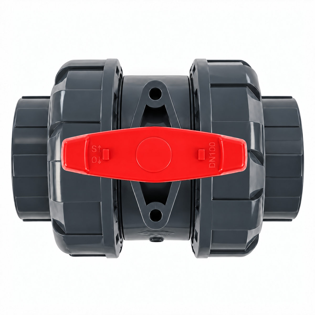 4" PVC True Union Ball Valve, Full Port, Slip Socket, Schedule 40 and 80 Compatible, 150 psi, PTFE Seat, EPDM O-Ring