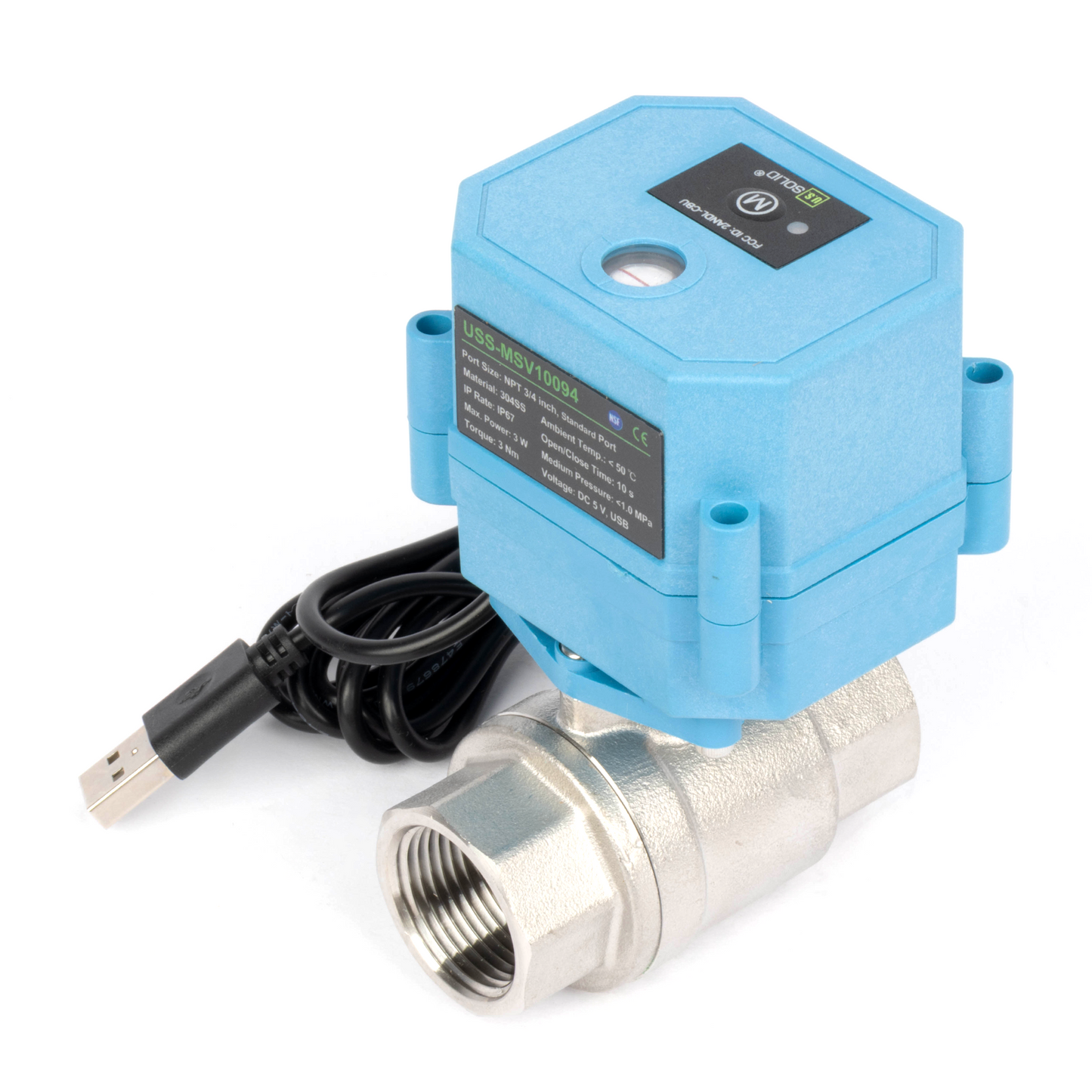 Έξυπνη μηχανοκίνητη μπάλα WiFi 3/4" 2 κατευθύνσεων από ανοξείδωτο ατσάλι, τροφοδοσία USB, ένδειξη κατάστασης LED, πιστοποίηση NSF