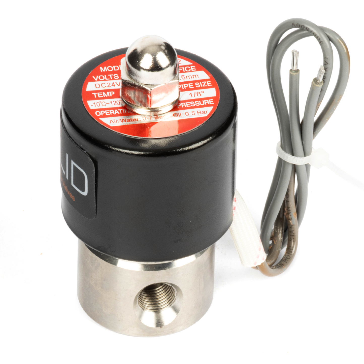 1/8" Stainless Steel Solenoid Valve - 24V DC Normally Closed, Viton Seal