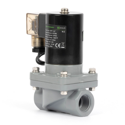 Korozyona Dayanıklı Solenoid Vana - 1/2" CPVC, 12V DC, Normalde Kapalı, VITON Conta