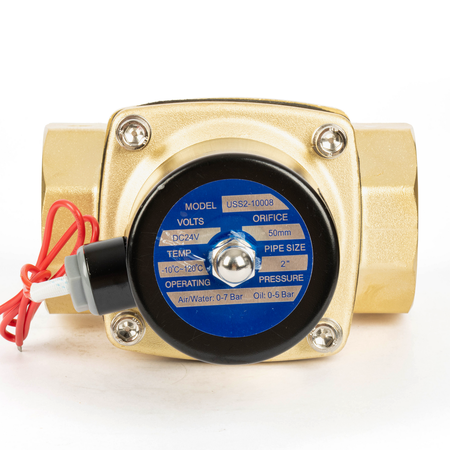 2" Brass Solenoid Valve - 24V DC Normally Closed, Viton Seal