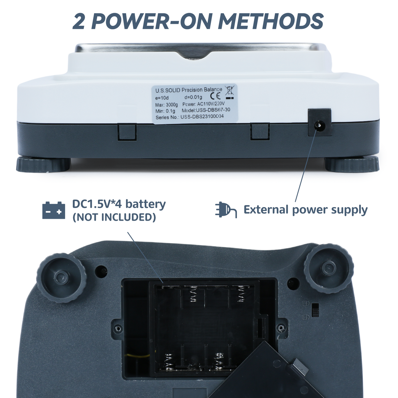 U.S. Solid 3000g x 0.01 g Precision Balance, AC/DC Power Supply