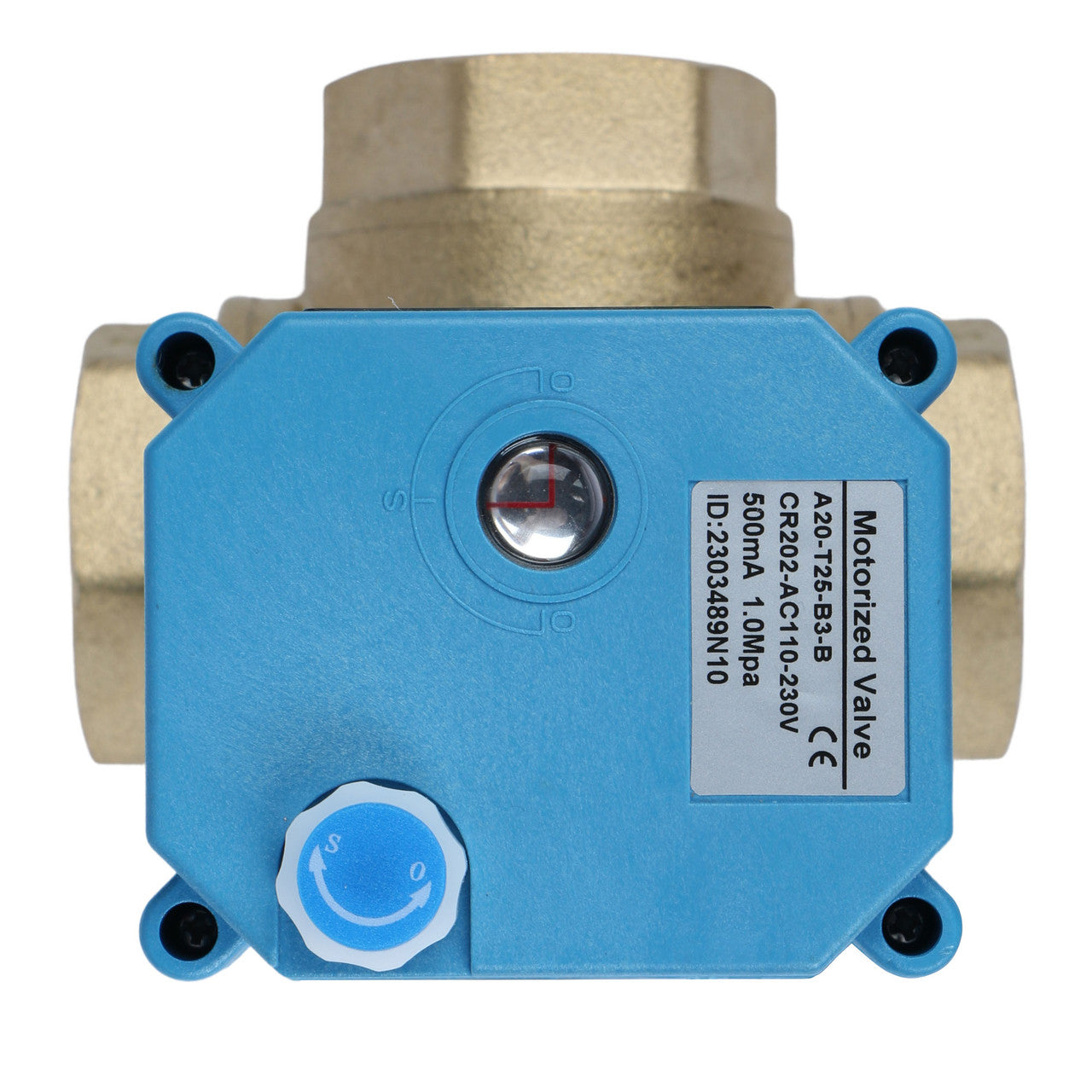 U.S. Solid 1" 3 Way Brass Motorized Ball Valve, AC110-230V, L Type, Standard Port, with Manual Function, IP67