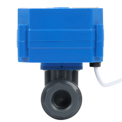 1/2" UPVC Motorized Ball Valve - 9-36V AC/DC Plastic Electrical Ball Valve with Standard Port, 2 Wire Auto Return, Normally Closed