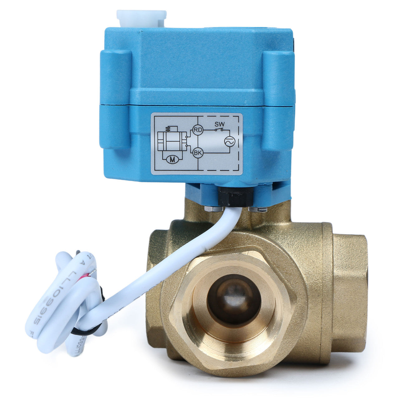 U.S. Solid 3/4" 3 Way Brass Motorized Ball Valve, 9-24V AC/DC, L Type, Standard Port, with Manual Function, IP67