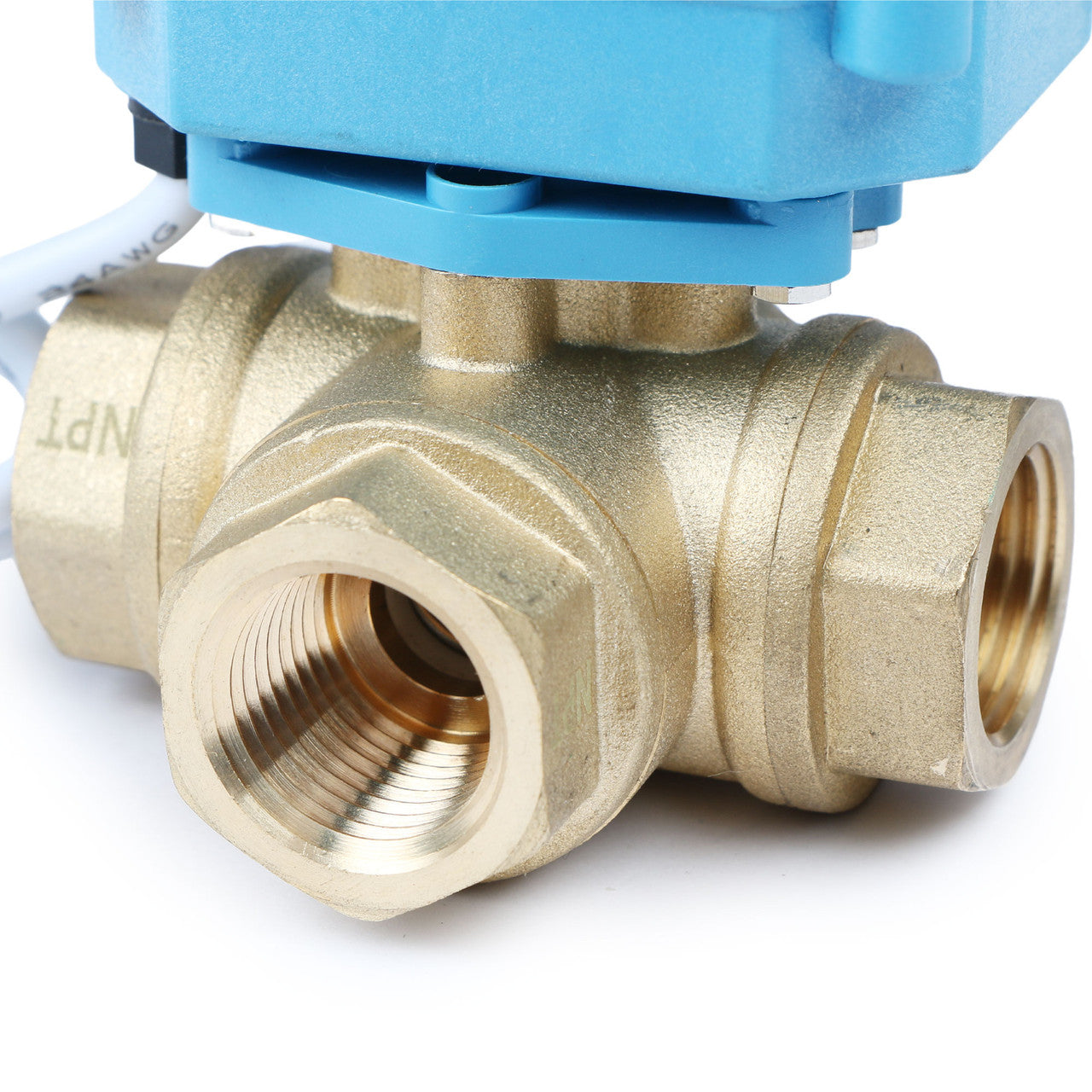 U.S. Solid 3/4" 3 Way Brass Motorized Ball Valve, AC110-230V, L Type, Standard Port, with Manual Function, IP67