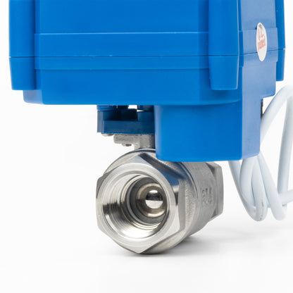 1/2" Motorized Ball Valve with Manual Function - 2 Wire Auto Return, Stainless Steel, 85-265V AC, Full Port, Normally Open