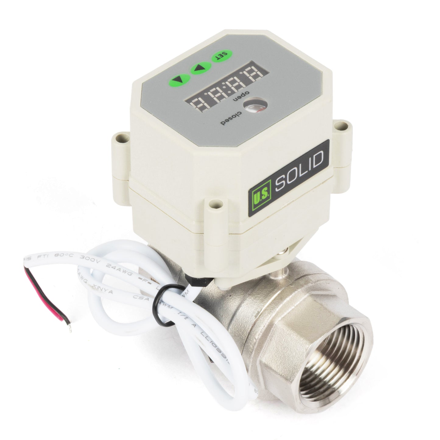 1" Motorized Ball Valve with Timer, Auto-Return Fail Safe & Power-Off Memory, 2-Way 304SS Electric Actuator, IP67, AC/DC 9-24V