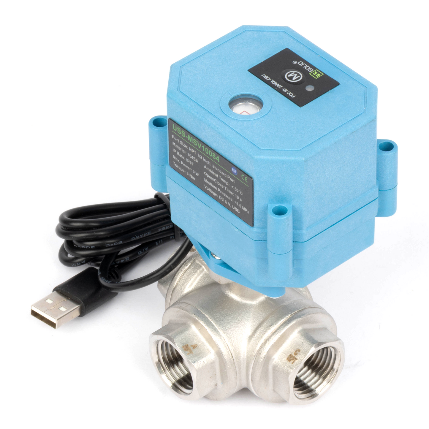 Έξυπνη μηχανοκίνητη μπάλα WiFi 1/2" 3 κατευθύνσεων από ανοξείδωτο ατσάλι, τροφοδοσία USB, ένδειξη κατάστασης LED, πιστοποίηση NSF