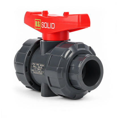 1/2" PVC True Union Ball Valve, Full Port, Slip Socket, Schedule 40 and 80 Compatible, 150 psi, PTFE Seat, EPDM O-Ring, 4 Pack