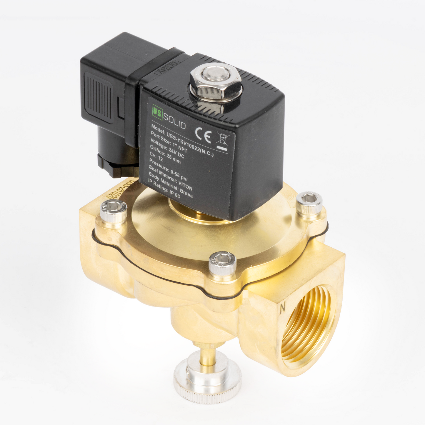 Válvula solenoide elétrica de latão de 3/4", acionamento manual, normalmente fechada, 24 V CA