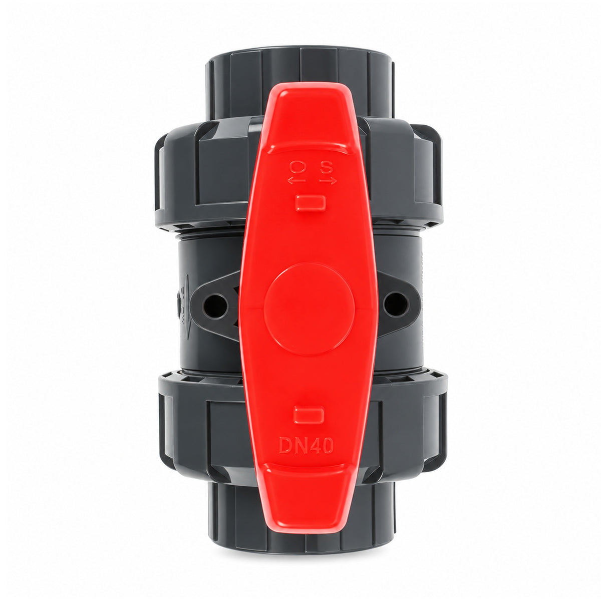 Válvula de esfera de união verdadeira em PVC de 1-1/2", passagem plena, encaixe deslizante, compatível com Schedule 40 e 80, 150 psi, sede em PTFE, anel de vedação em EPDM, pacote com 2 unidades