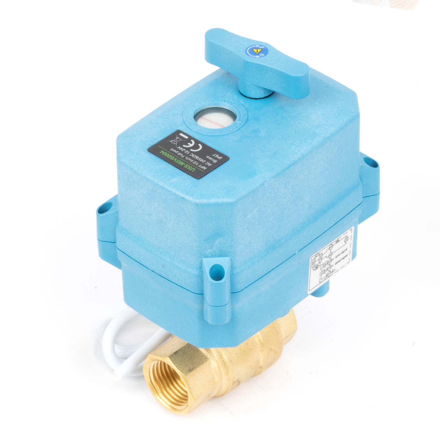 1/2" Quick-Release Motorized Ball Valve - Brass, DC12~24V/AC24V, 2-Wire Auto-Return with Manual Override, IP67