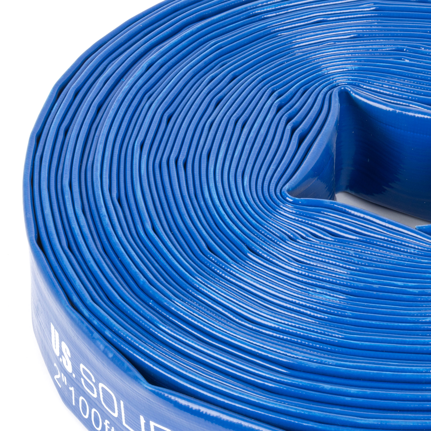 2인치 x 100피트 강화 PVC 평면 호스 - 90 PSI, 1.6mm 두께, 호스 클램프 4개 포함 (피팅 미포함)