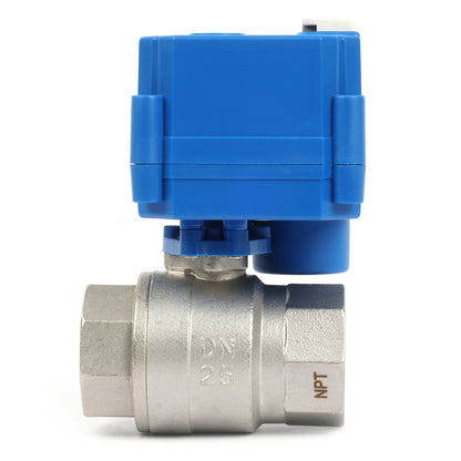 Motorized Ball Valve- 1" Stainless Steel Ball Valve with Manual Function, Full Port, 9-24V AC/DC and 2 Wire Auto Return Setup, Normally Open
