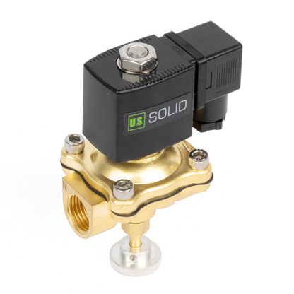Válvula solenoide elétrica de latão de 3/4", acionamento manual, normalmente fechada, 24 V CA