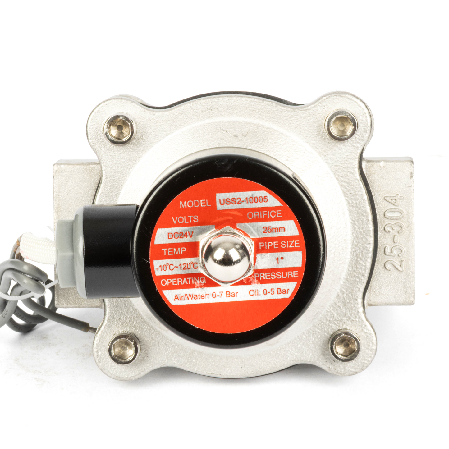 1" Stainless Steel Solenoid Valve - 24V DC Normally Closed, Viton Seal