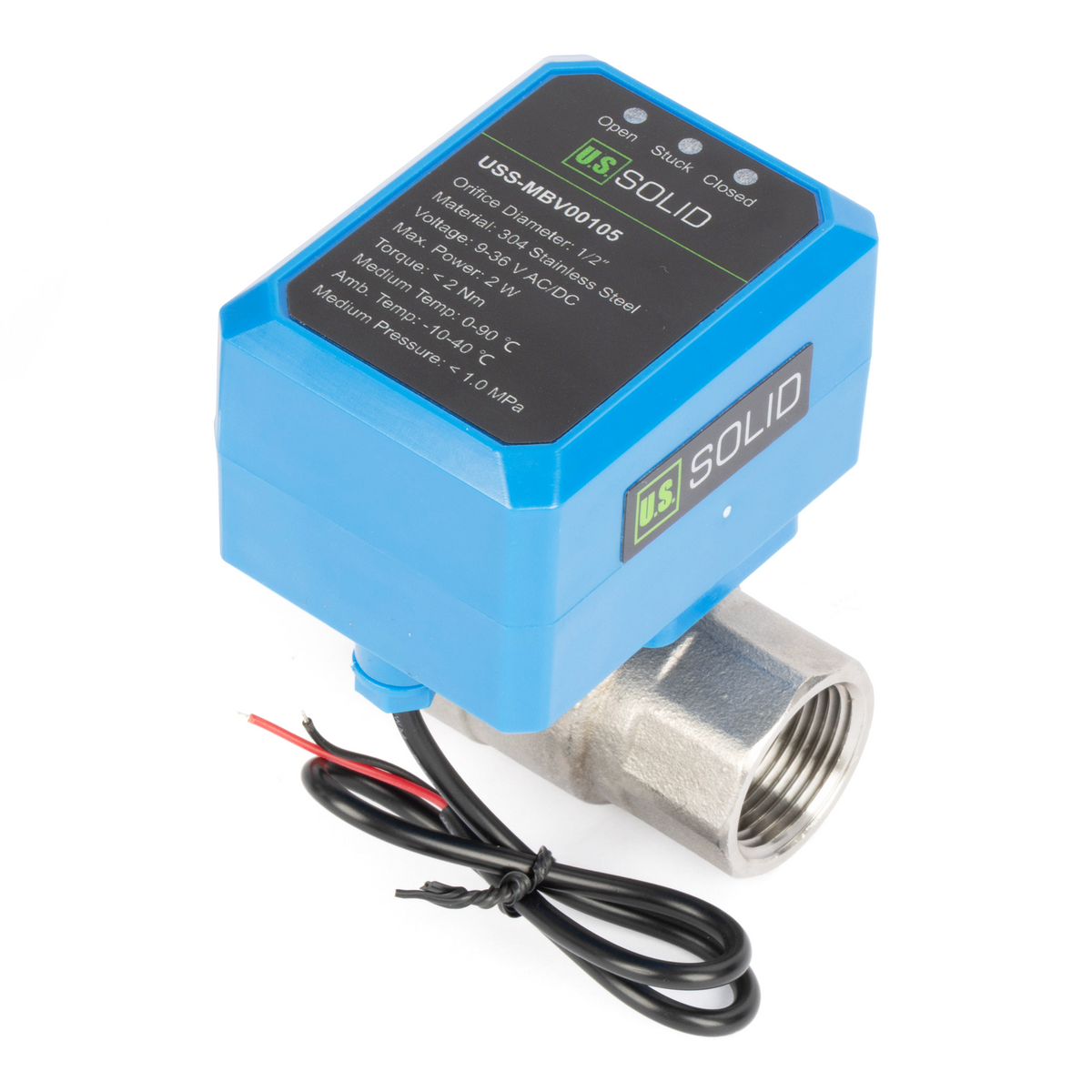 1/2" Motorized Ball Valve - 304SS 9-36V AC/DC 2-Wire Auto Return Electric Ball Valve, Normally Closed, 3 Indicator Lights